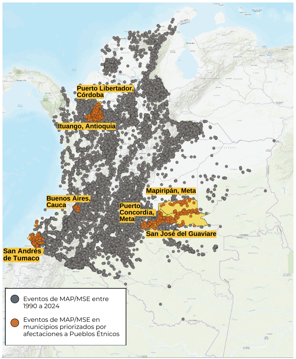 Mapa territorios étnicos priorizados para desminado humanitario